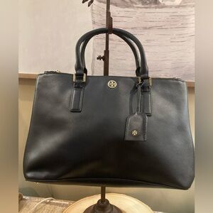 tory burch robinson‎ tote Saffanio Satchel large Double Pocket Zip handbag Black